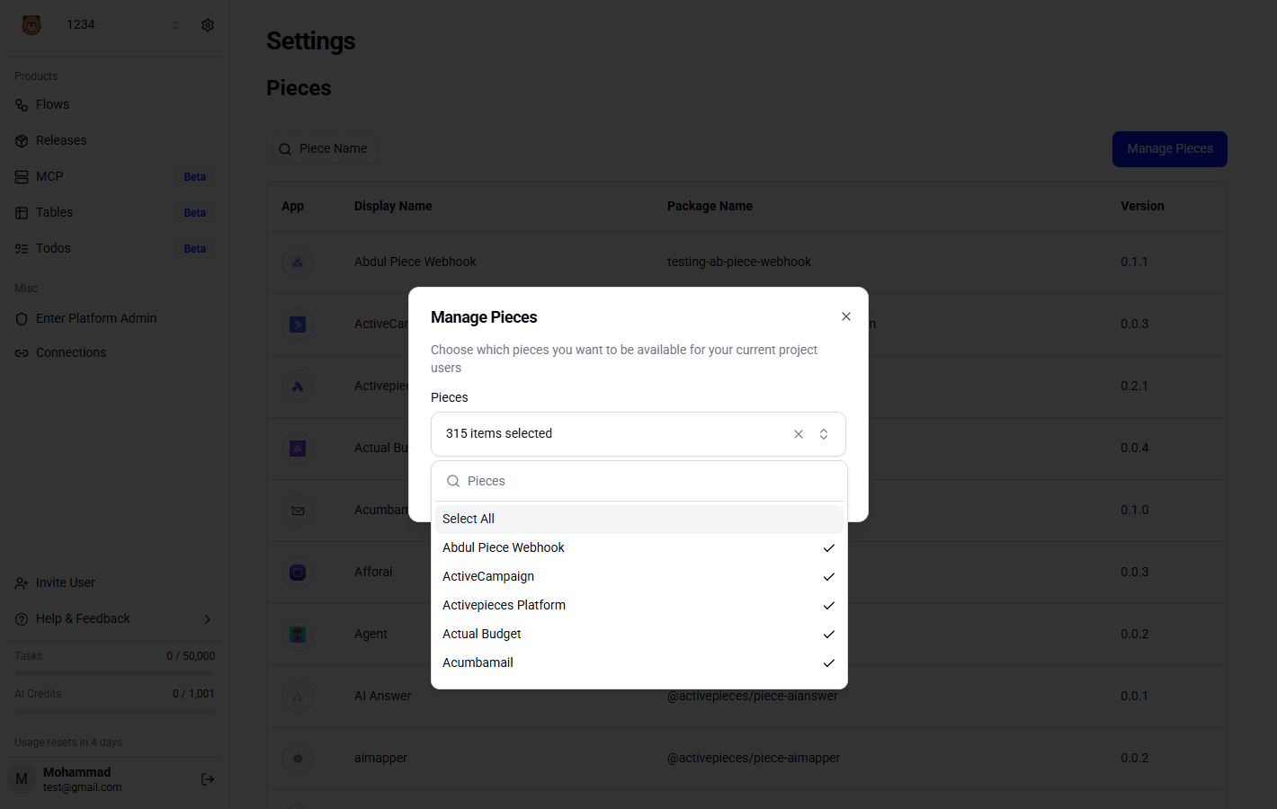 Manage Integrations