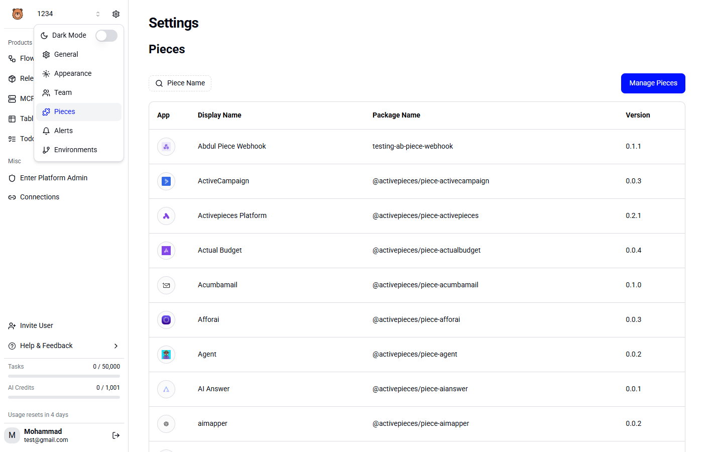 Manage Integrations